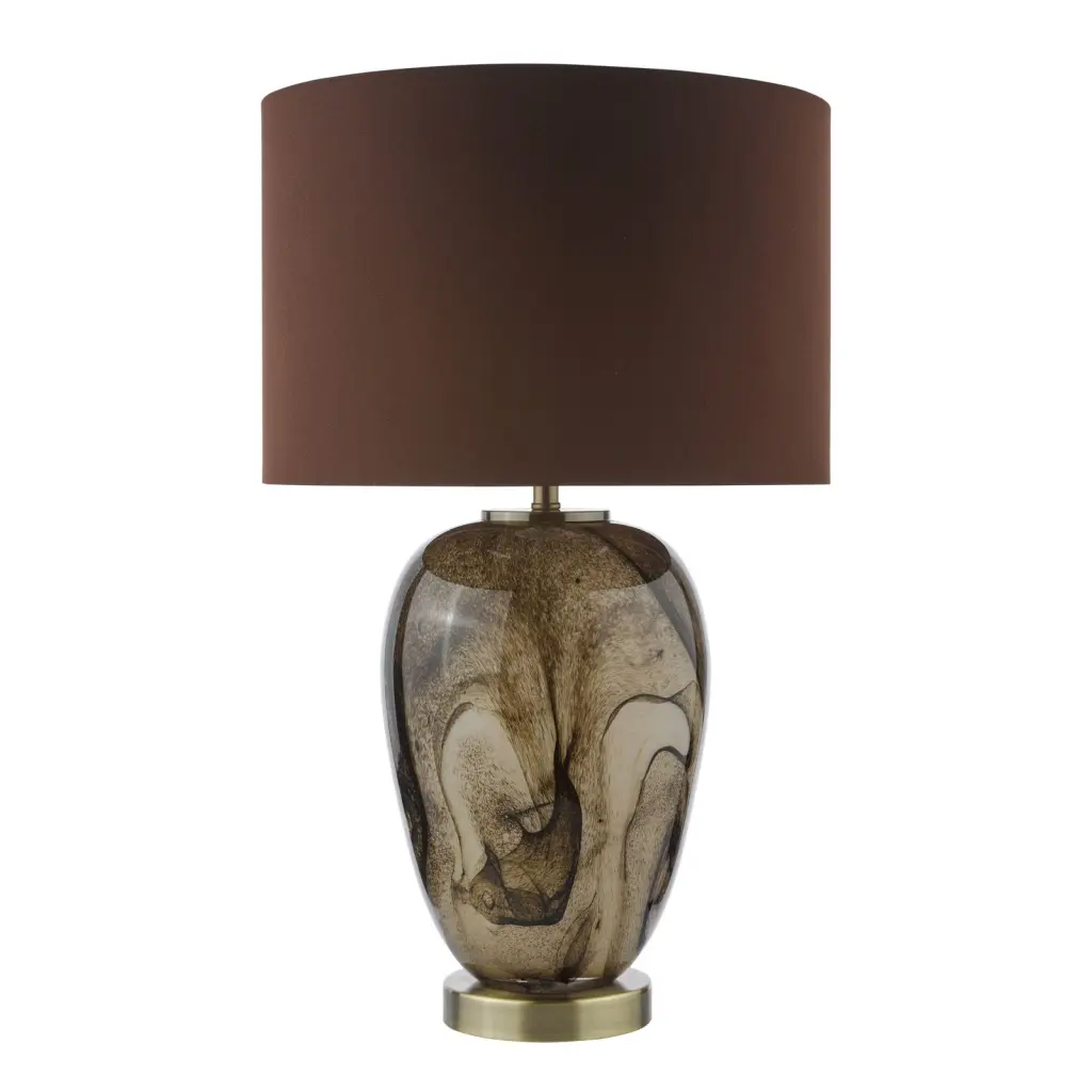 Egas Brown & Marble Table Lamp C/W Shade