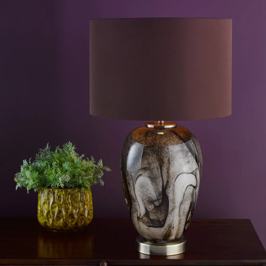Egas Brown & Marble Table Lamp C/W Shade