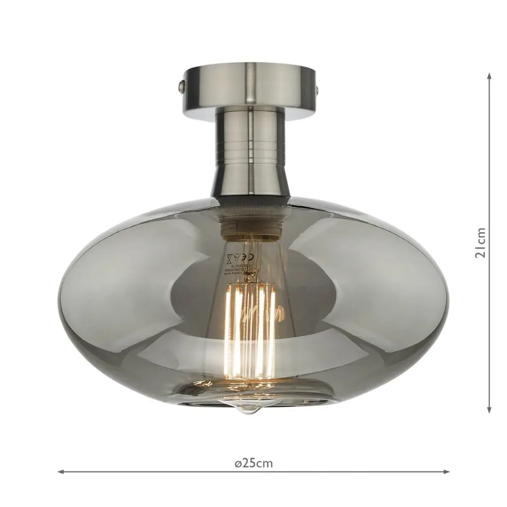Emerson Antique Chrome Semi Flush with Smoked Glass