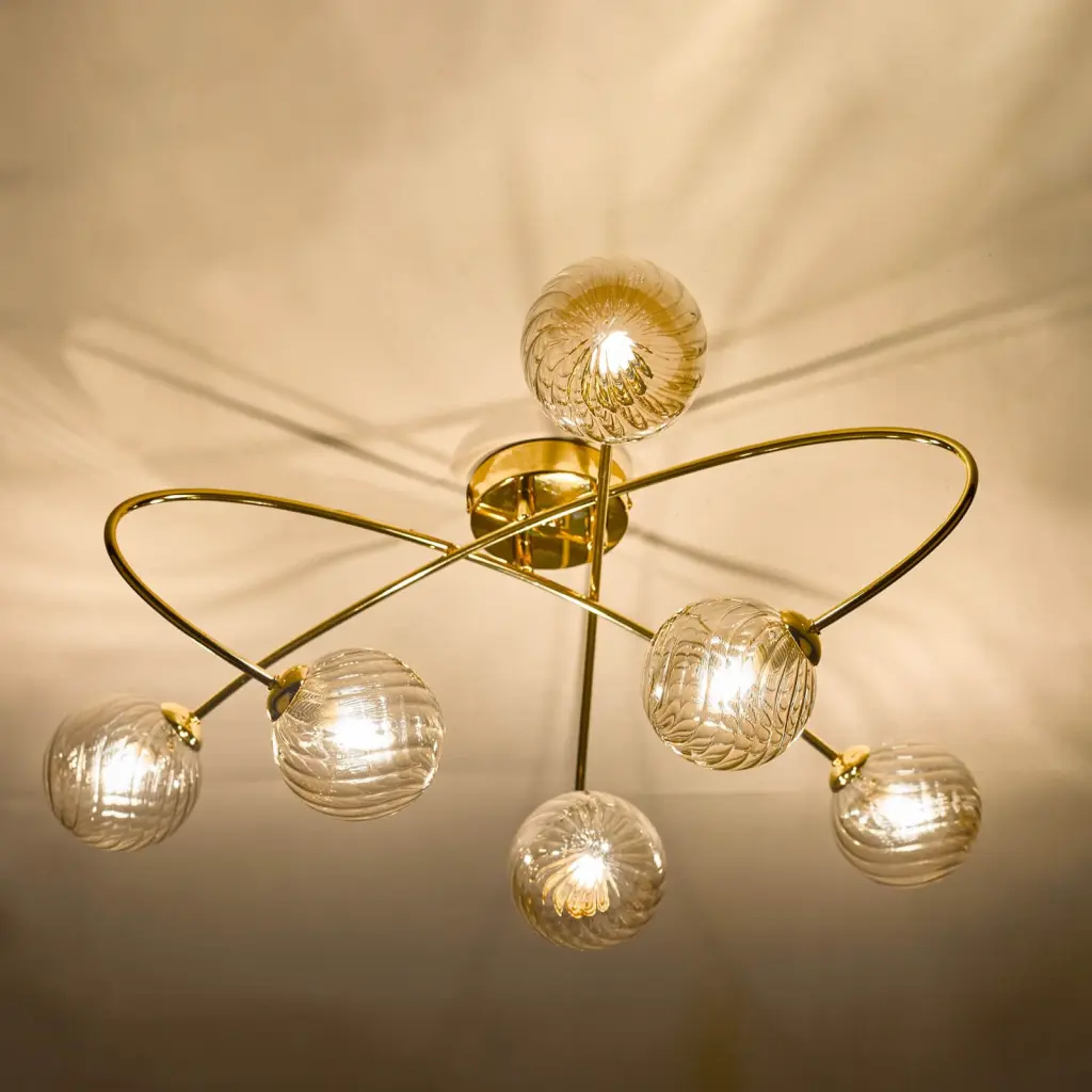 Etta 6 Light Polished Gold Semi Flush & Champagne Glass
