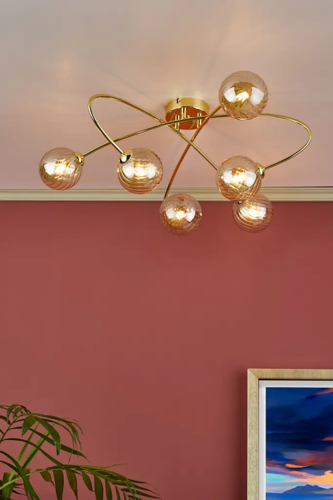 Etta 6 Light Polished Gold Semi Flush & Champagne Glass