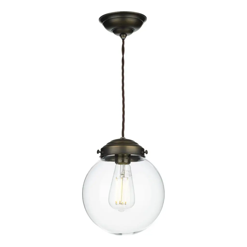 Fairfax Small Antique Brass Pendant Mouthblown Clear Glass