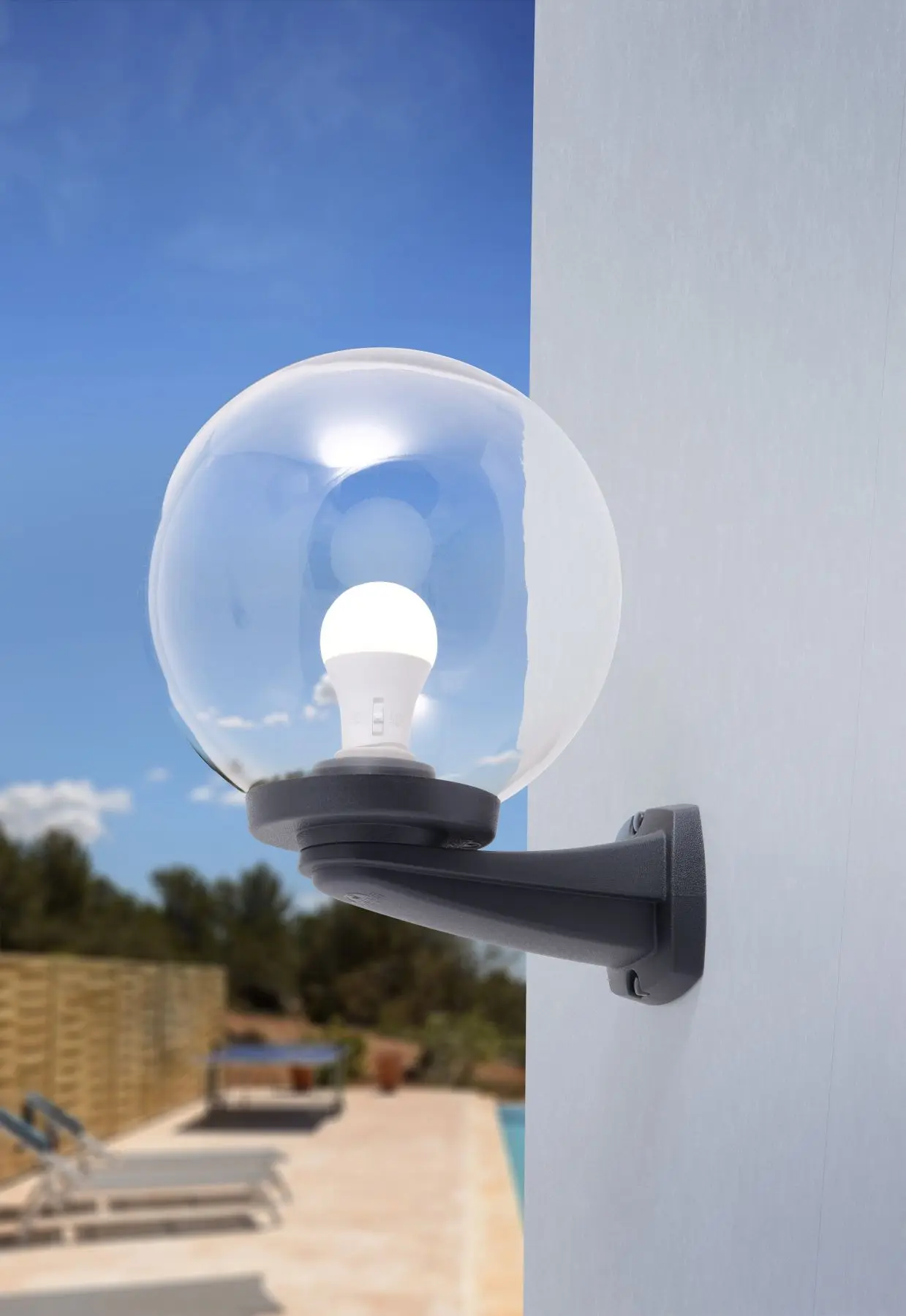 Nardo 250mm Clear Globe Wall Light in Black