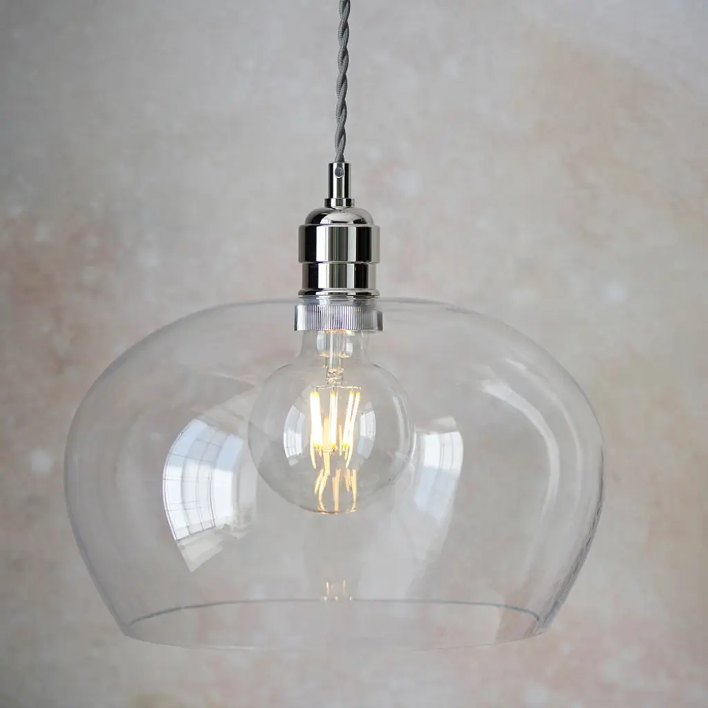 Molly Polished Nickel Clear Glass Bowl Pendant