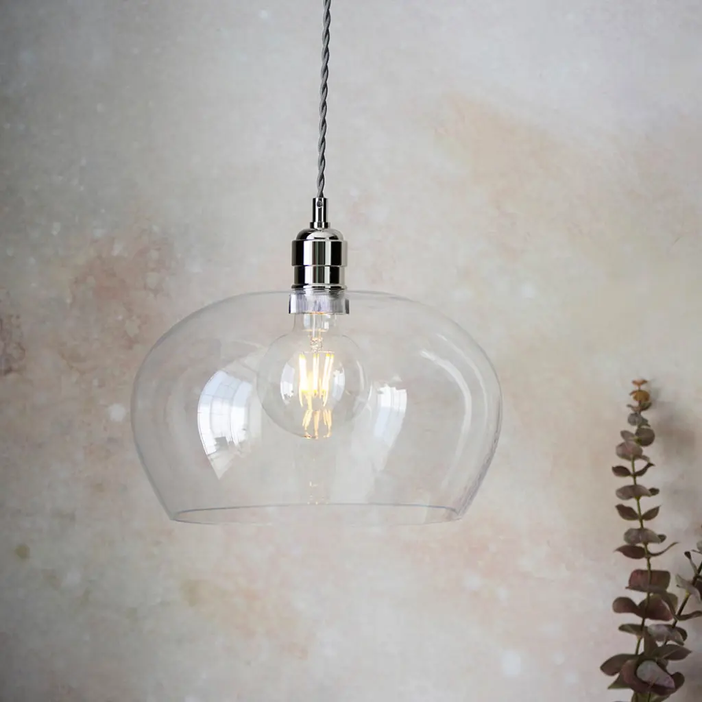 Molly Polished Nickel Clear Glass Bowl Pendant