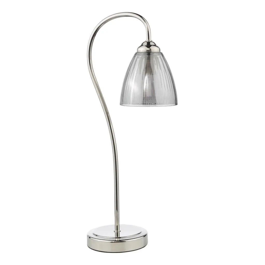 Glynis Polished Nickel Table Lamp with Smoked Ribbed Glass