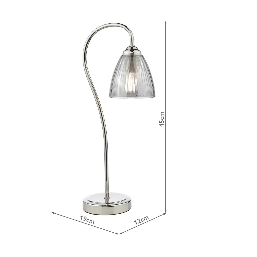 Glynis Polished Nickel Table Lamp with Smoked Ribbed Glass