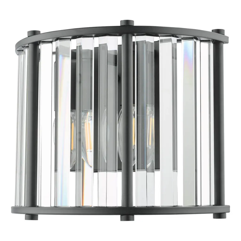 Kiran 2 Light Satin Black & Crystal Wall Light