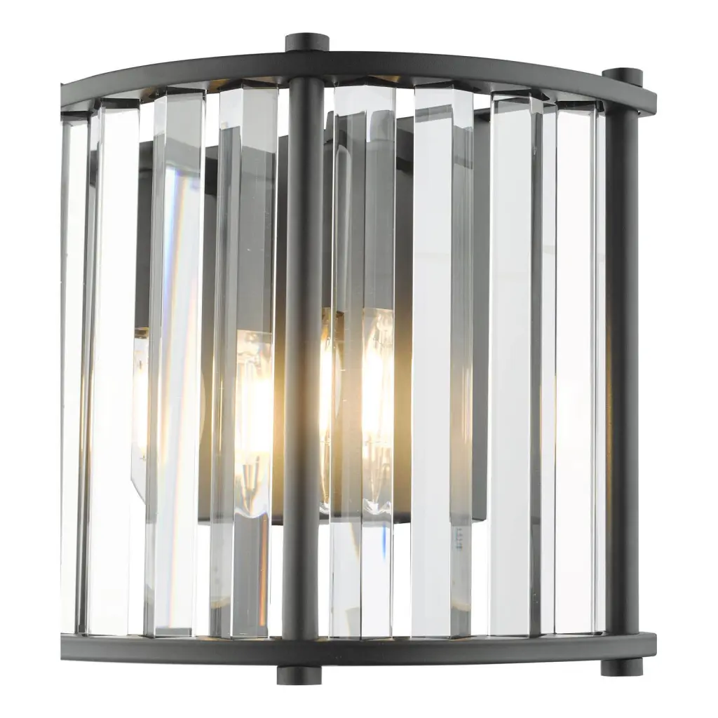 Kiran 2 Light Satin Black & Crystal Wall Light