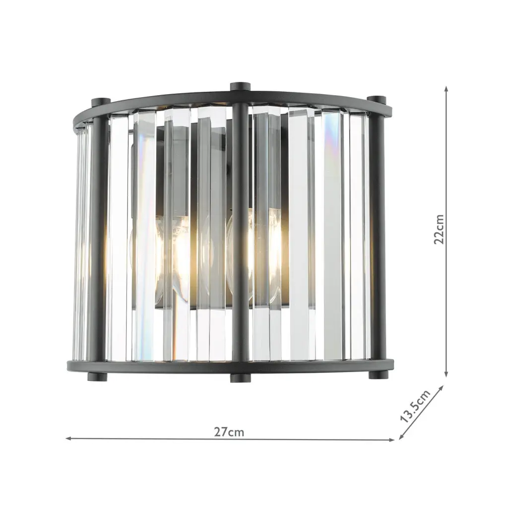 Kiran 2 Light Satin Black & Crystal Wall Light