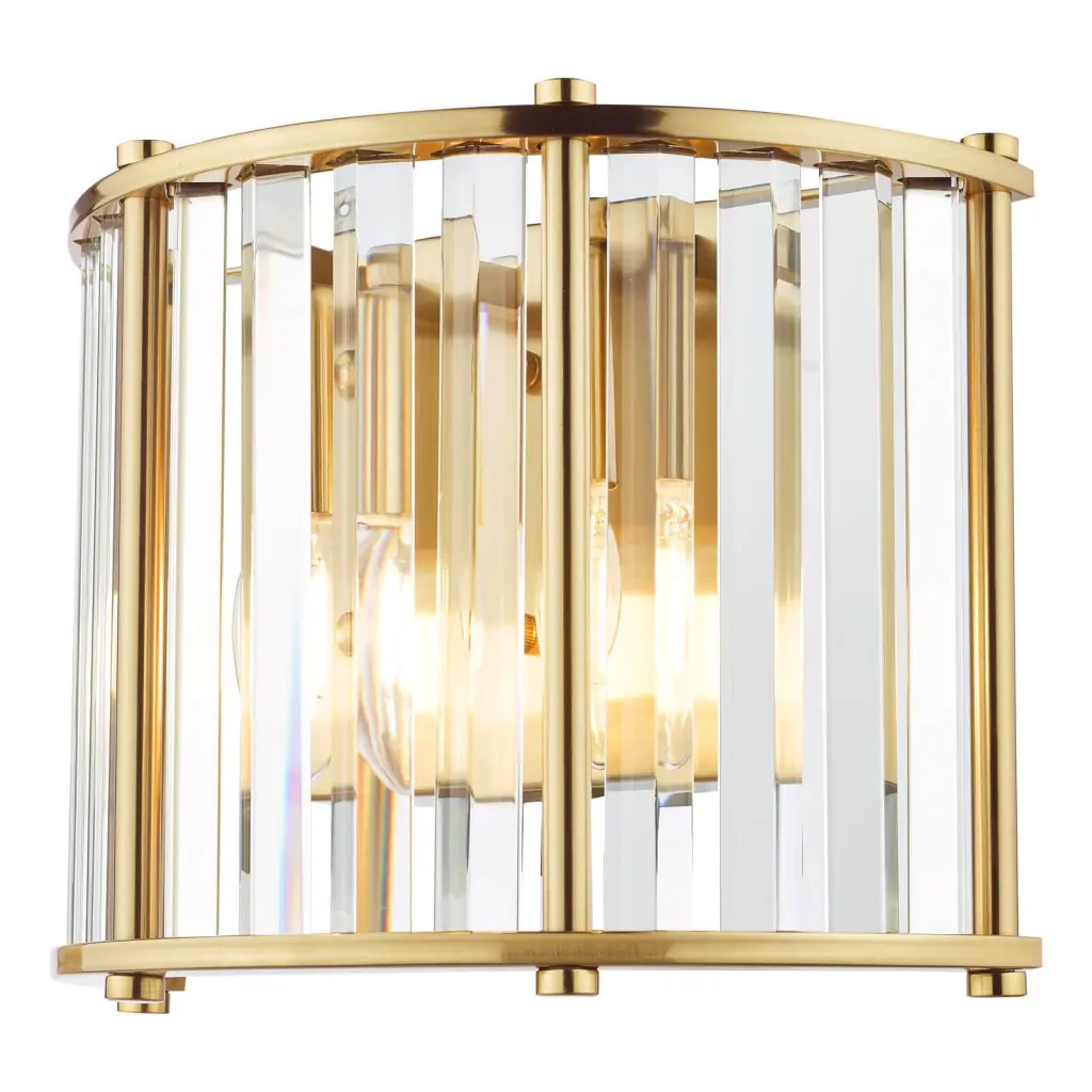 Kiran 2 Light Natural Brass & Crystal Wall Light