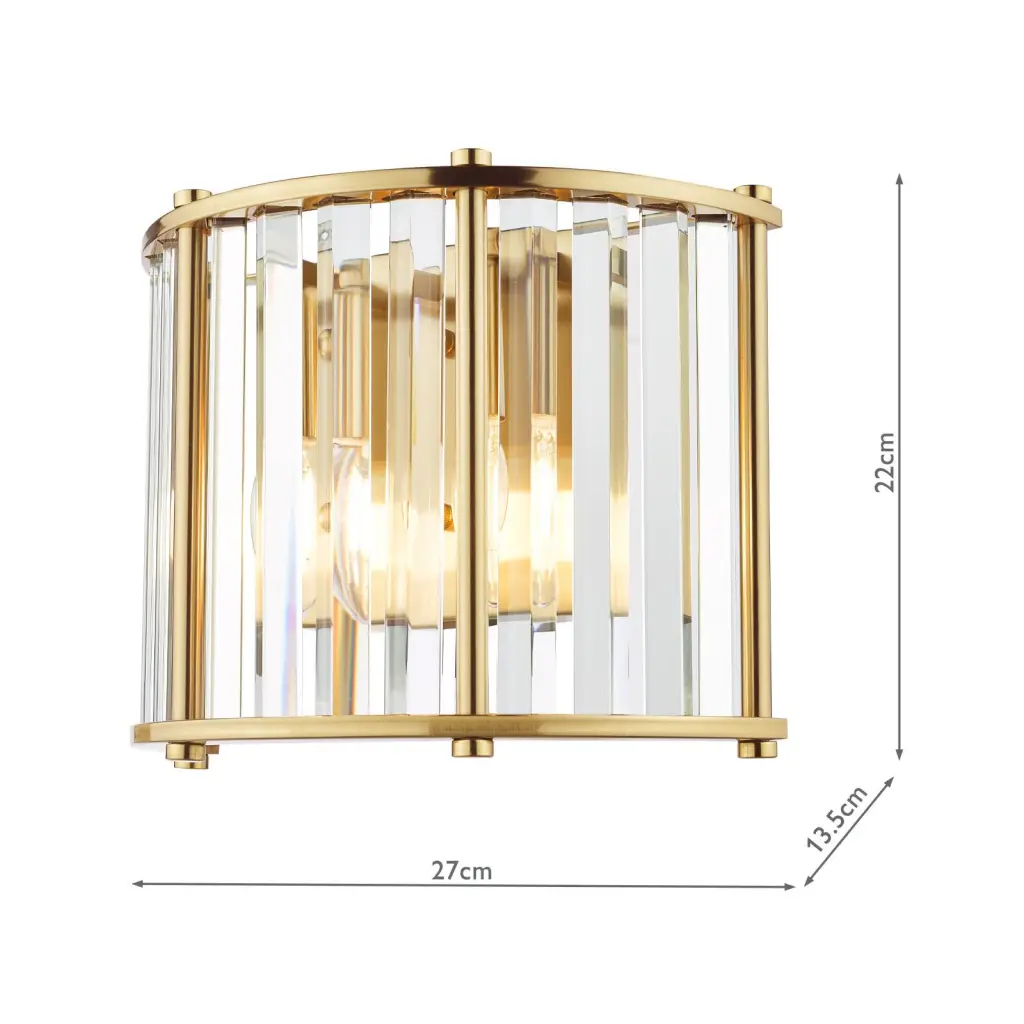 Kiran 2 Light Natural Brass & Crystal Wall Light