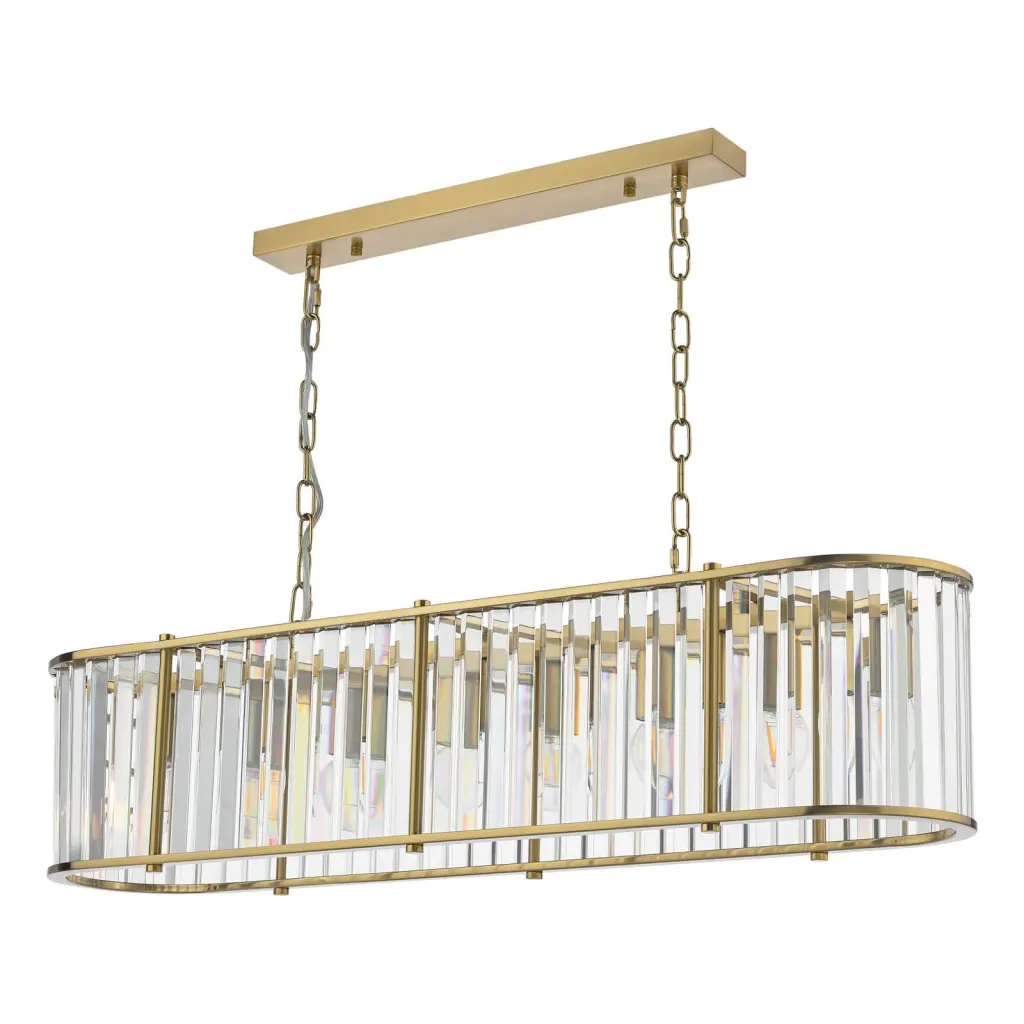 Kiran 7 Light Natural Brass & Crystal Bar Pendant