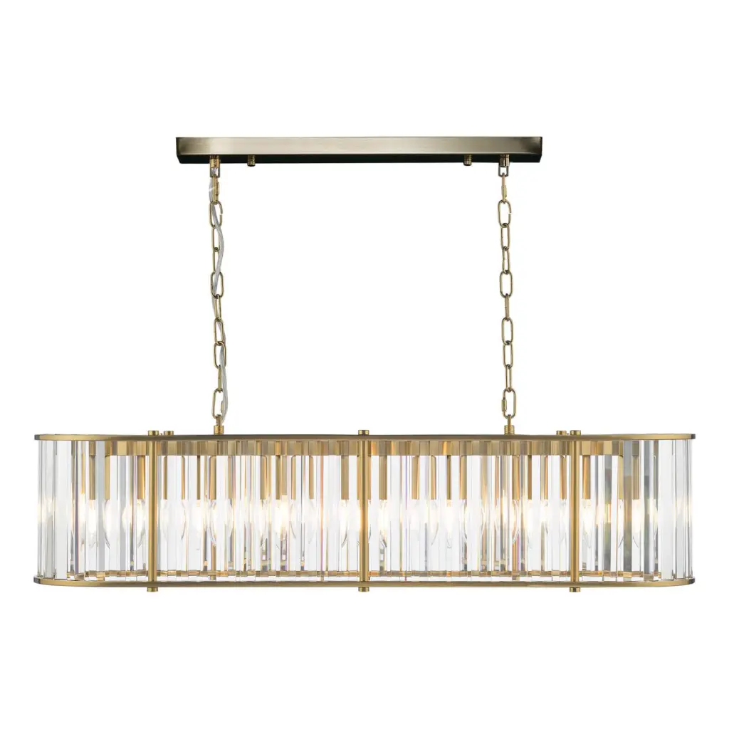 Kiran 7 Light Natural Brass & Crystal Bar Pendant
