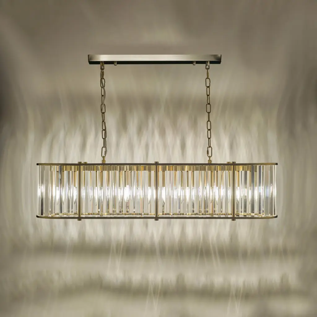 Kiran 7 Light Natural Brass & Crystal Bar Pendant