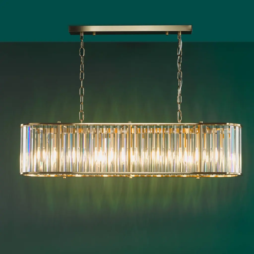 Kiran 7 Light Natural Brass & Crystal Bar Pendant