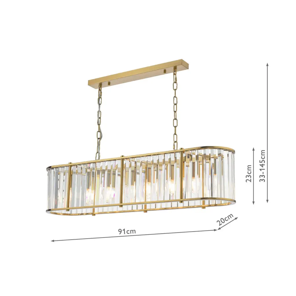 Kiran 7 Light Natural Brass & Crystal Bar Pendant