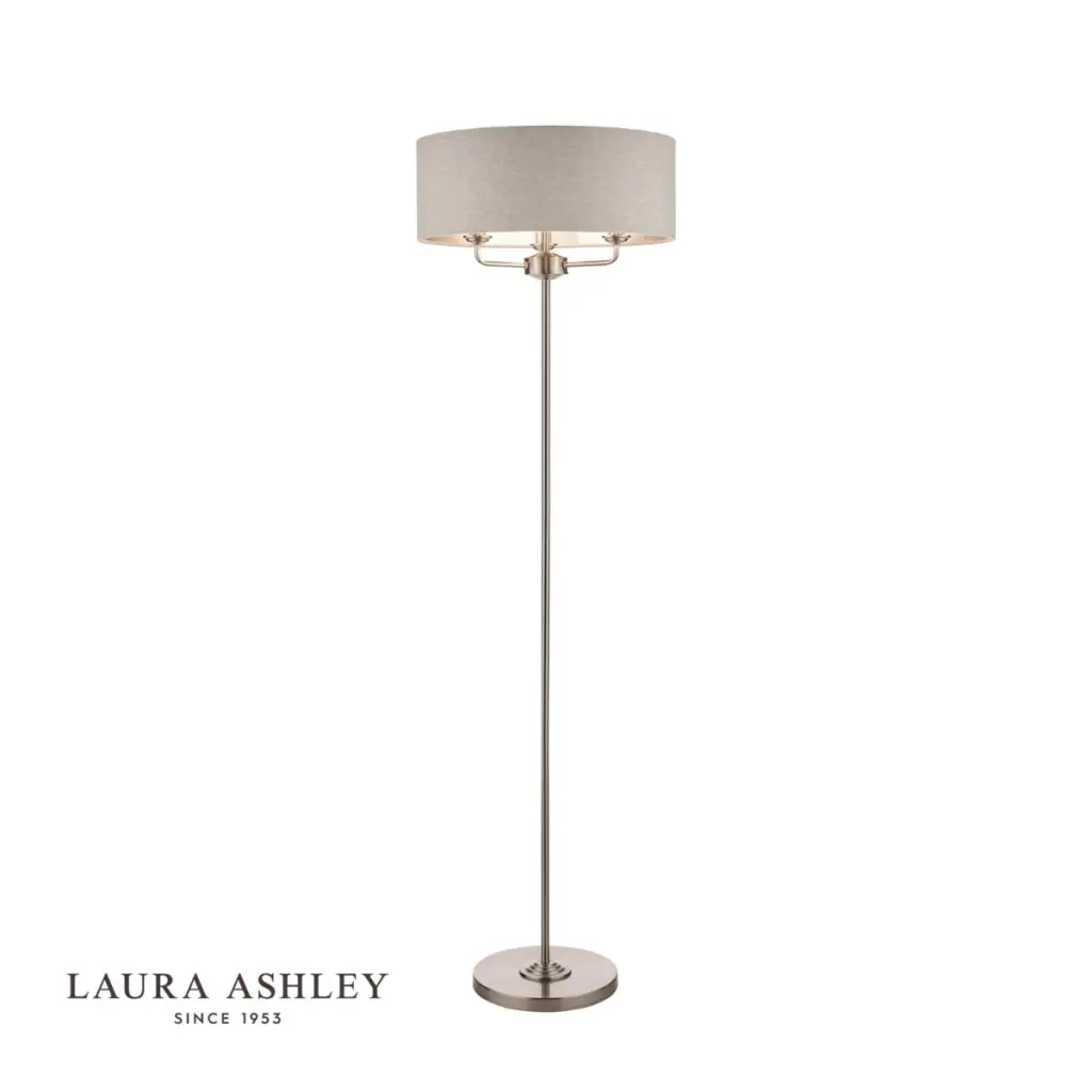 Sorrento 3 Light Floor Lamp Satin Nickel With Natural Shade