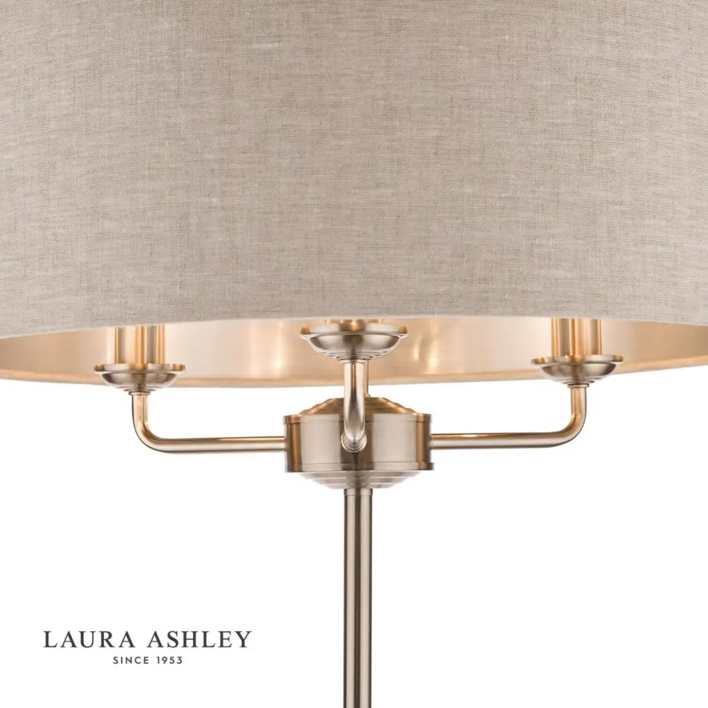Sorrento 3 Light Floor Lamp Satin Nickel With Natural Shade