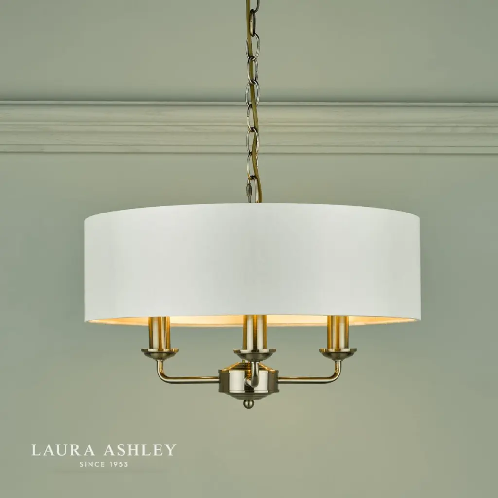Sorrento 3 Light Pendant Antique Brass With Ivory Shade