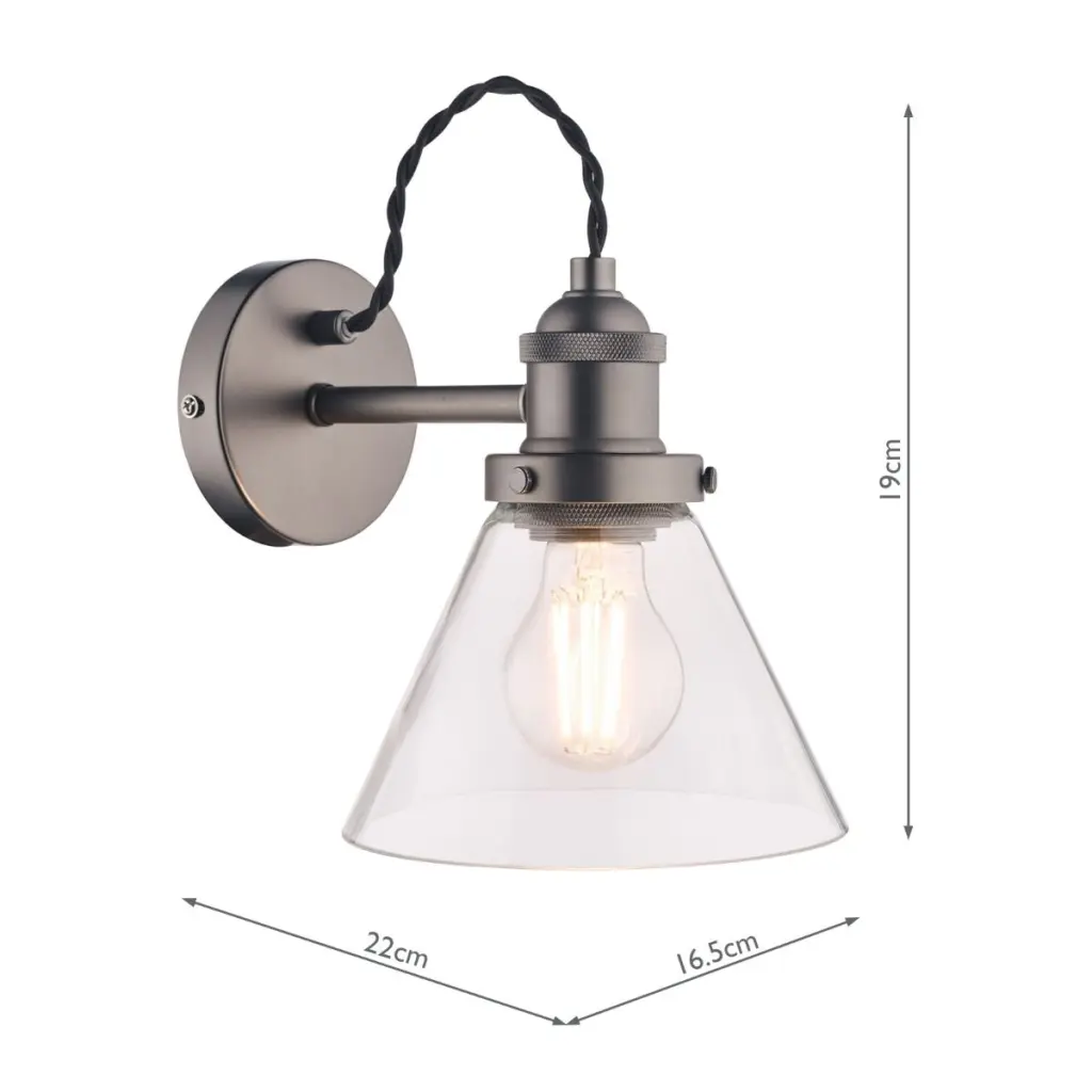 Isaac Industrial Nickel & Glass Wall Light