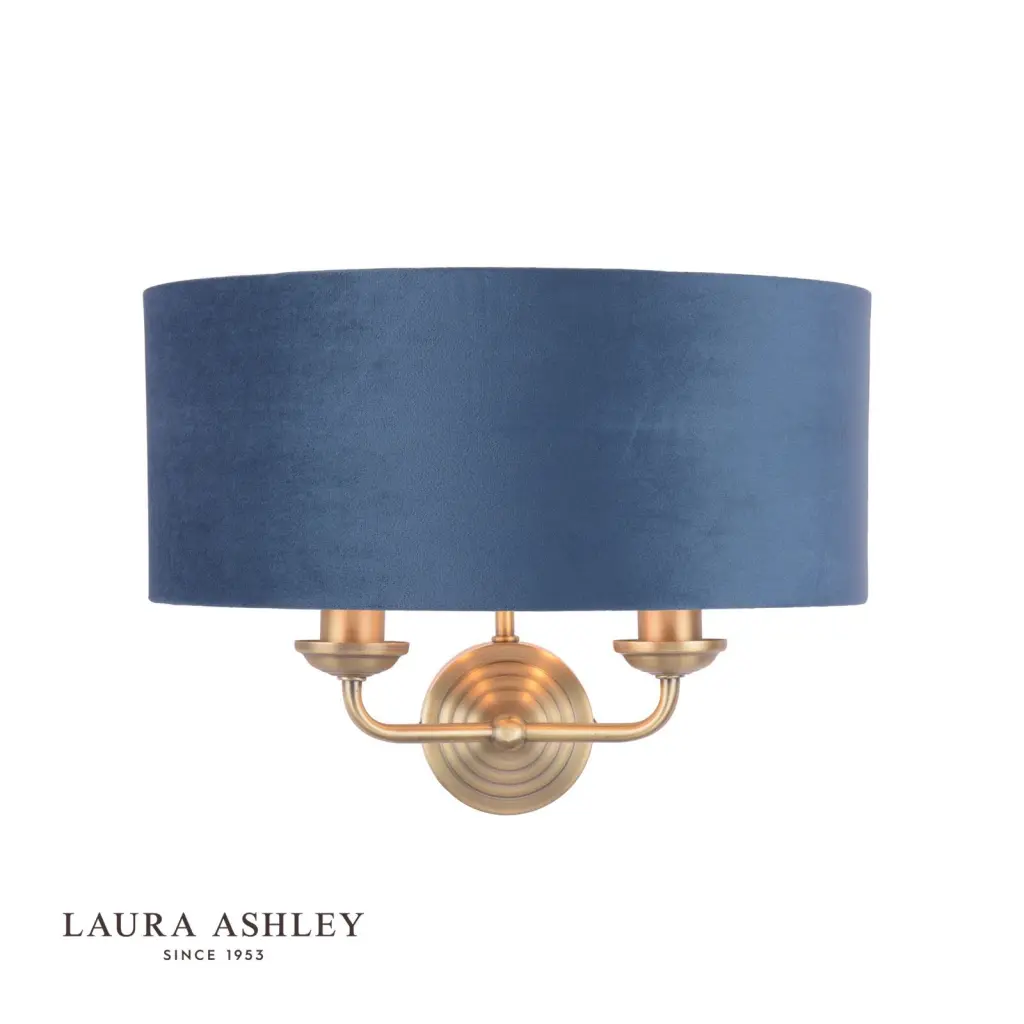 Sorrento 2 Light Wall Light Matt Antique Brass & Blue Shade