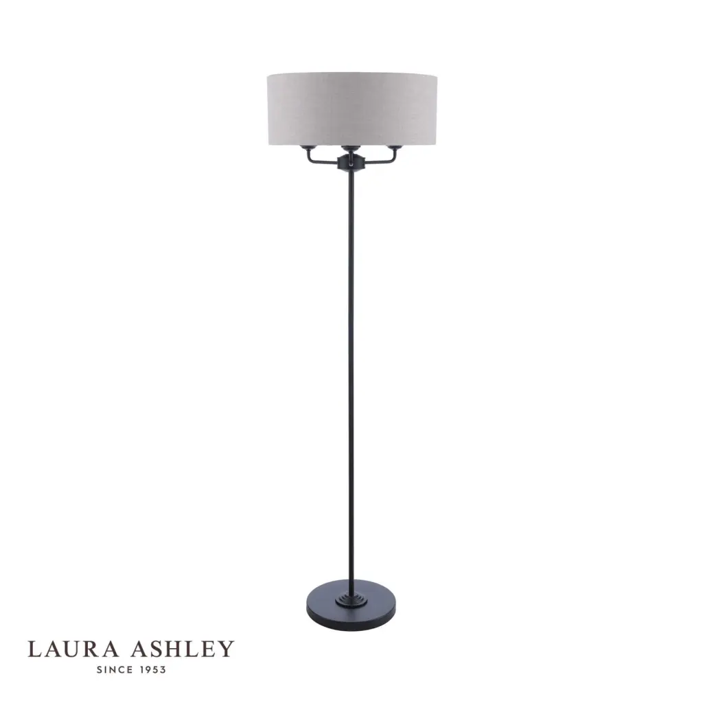 Sorrento 3 Light Floor Lamp Matt Black and Natural With Shade