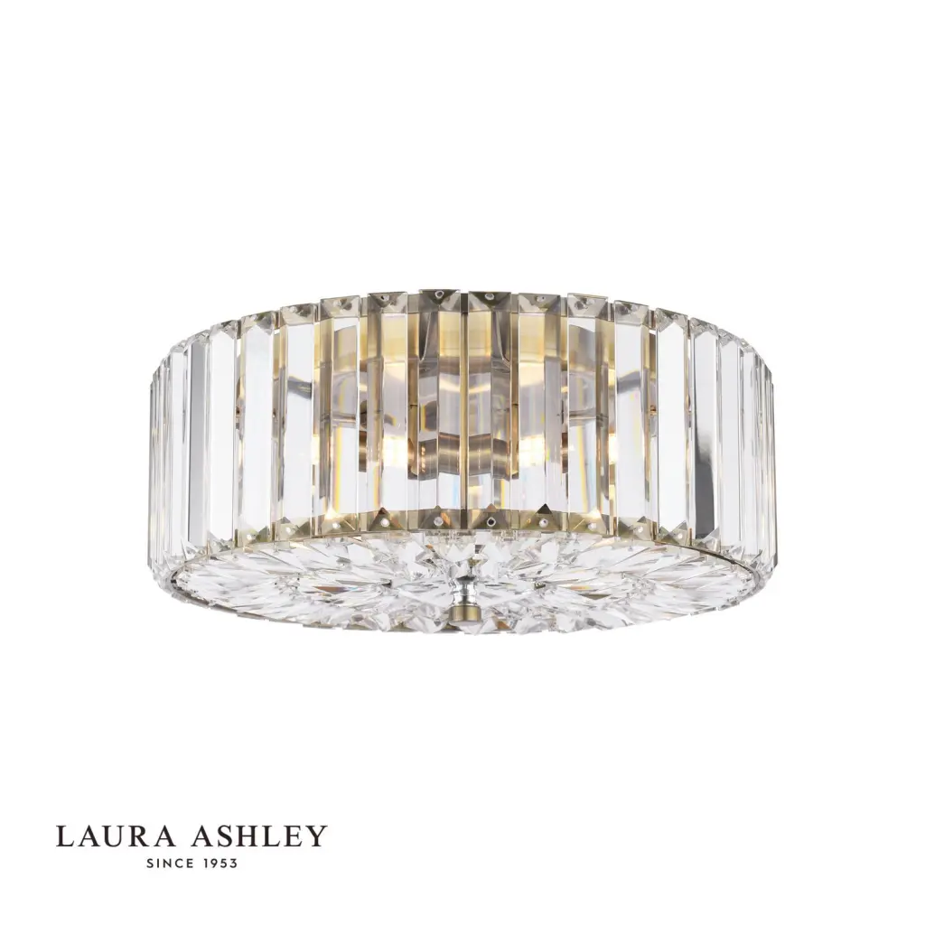 Fernhurst 3 Light Antique Brass & Crystal Flush Fitting