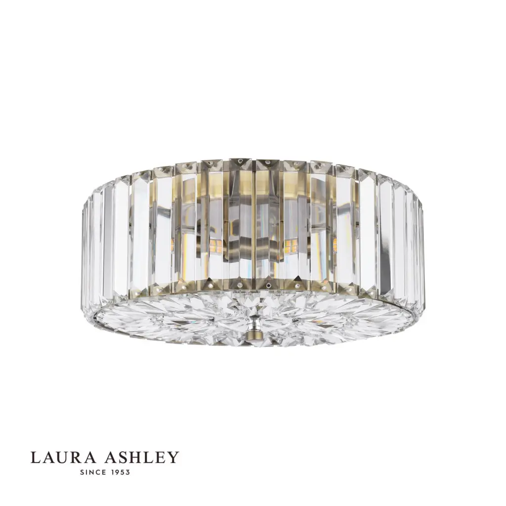 Fernhurst 3 Light Antique Brass & Crystal Flush Fitting