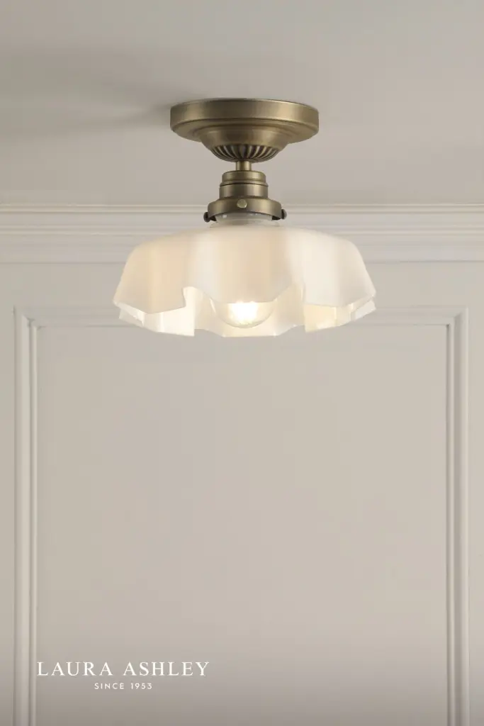 Banham Antique Brass & White Glass Semi Flush Fitting
