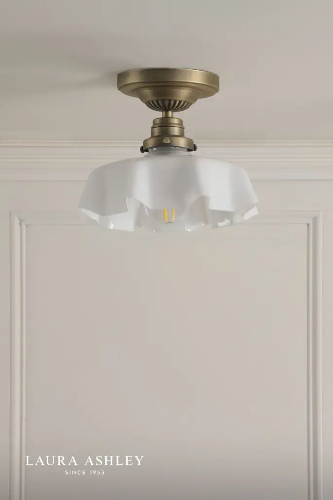 Banham Antique Brass & White Glass Semi Flush Fitting