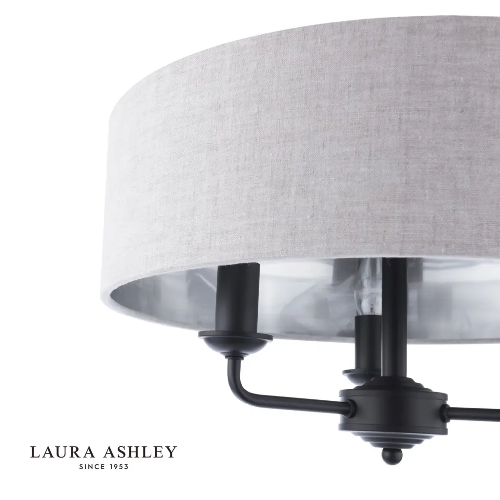 Sorrento Matt Black Semi Flush Light C/W Natural Shade