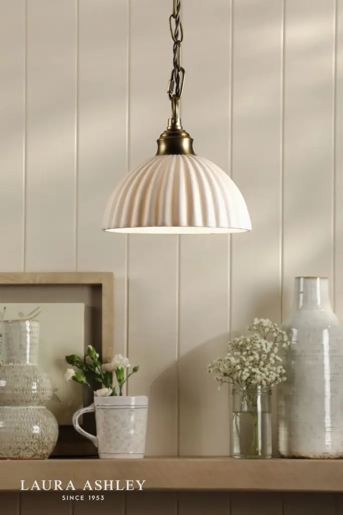 Durford Pendant in Matt Antique Brass and White Ceramic Shade