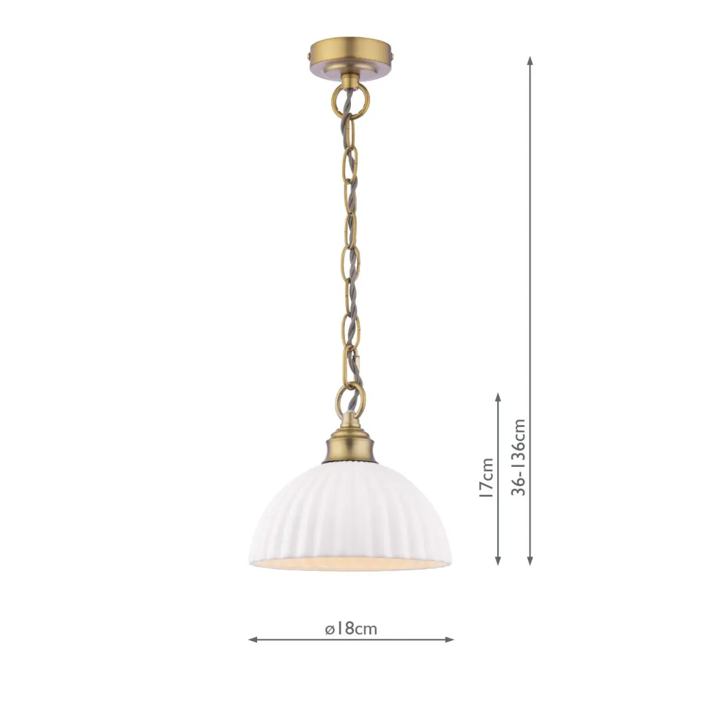 Durford Pendant in Matt Antique Brass and White Ceramic Shade