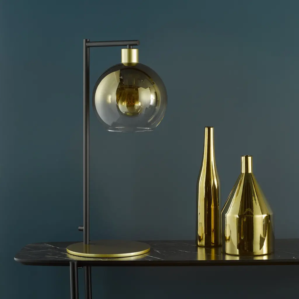 Lycia Satin Gold Table Lamp C/W Gold Ombre Glass