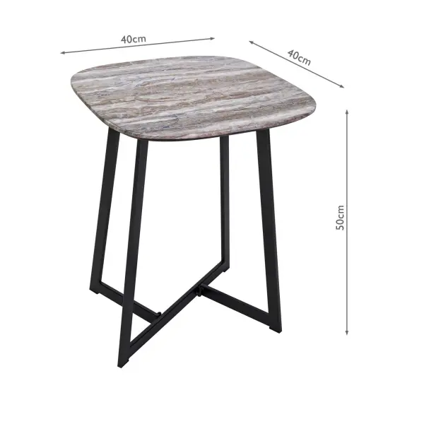 Brown Stone & Matt Black Side Table