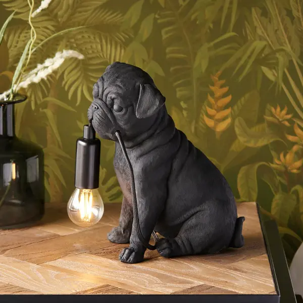 Pug Puppy Table Lamp in Black Finish