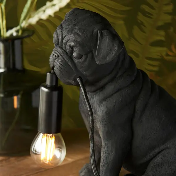 Pug Puppy Table Lamp in Black Finish