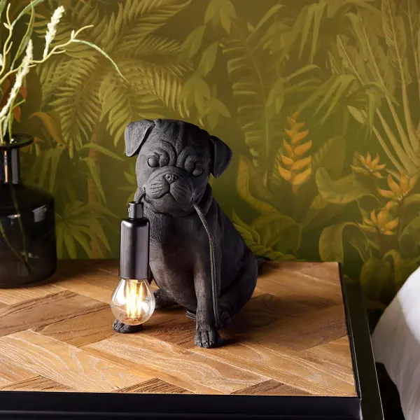 Pug Puppy Table Lamp in Black Finish