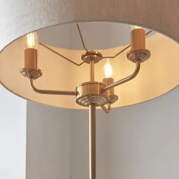 Highclere 3 Light Floor Lamp in Brass C/W Natural Shade