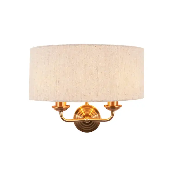 Highclere 2 Light Wall Light in Brass C/W Natural Shade