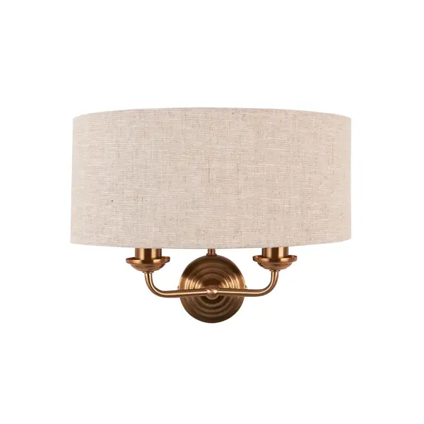 Highclere 2 Light Wall Light in Brass C/W Natural Shade