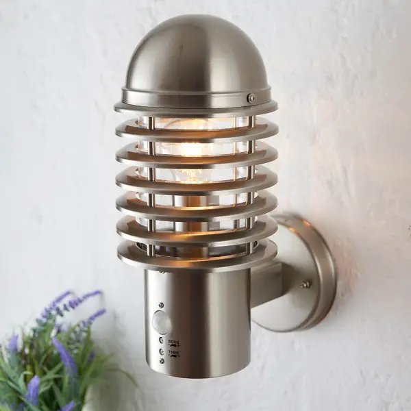 Louvre PIR Stainless Steel Wall Light IP44