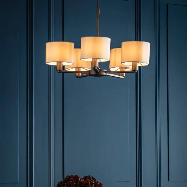 Daley 5 Light Multi Arm Pendant in Bronze C/W Marble Shades