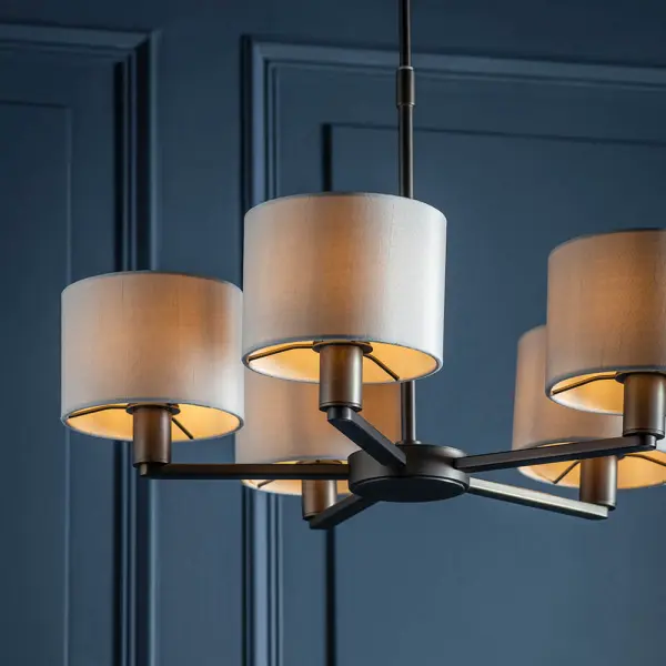 Daley 5 Light Multi Arm Pendant in Bronze C/W Marble Shades