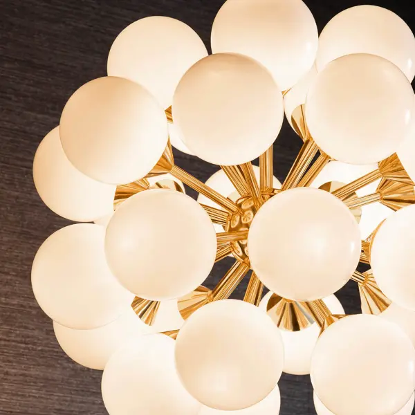 Oscar 28 Light Pendant in Brushed Brass with Gloss White Glass