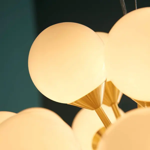 Oscar 28 Light Pendant in Brushed Brass with Gloss White Glass