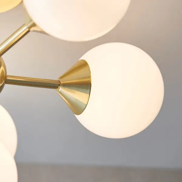 Oscar 6 Light Semi Flush in Brushed Brass with Gloss White Glass