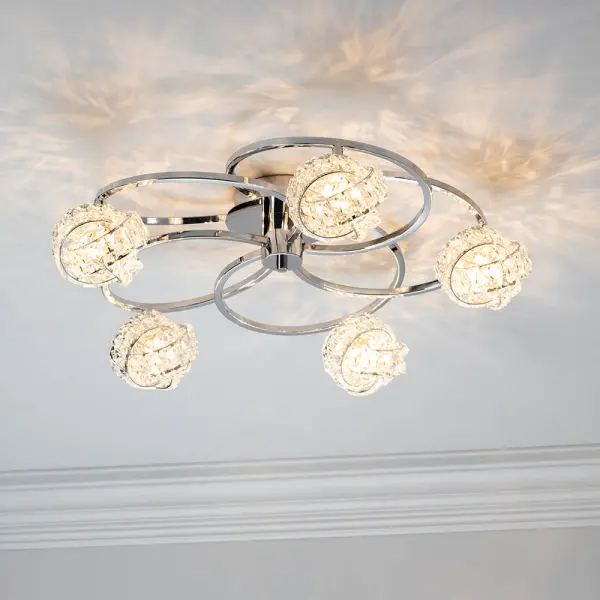 Talia Chrome & Crystal 5 Light Semi-Flush Fitting