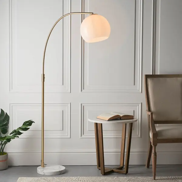 Otto Floor Lamp in Brushed Brass with Gloss Opal Glass